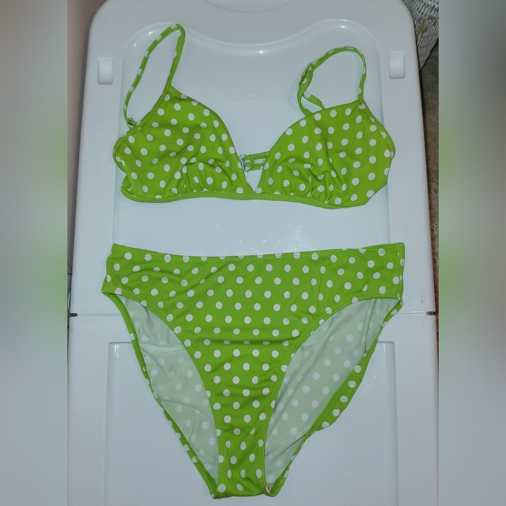 Lime green with white polka-dots bikini